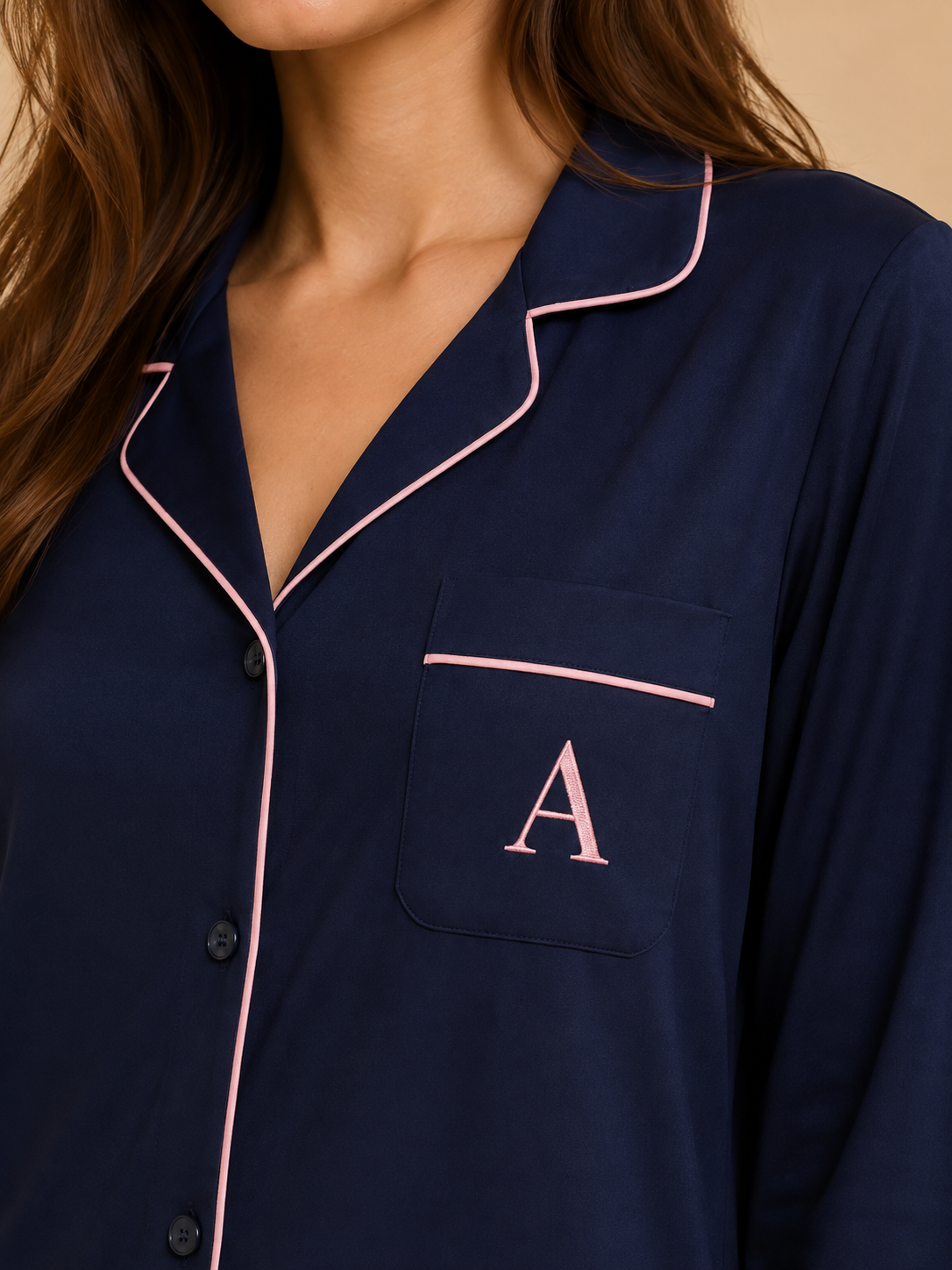 Cotton Sleep Shirt with Initials on pocket
