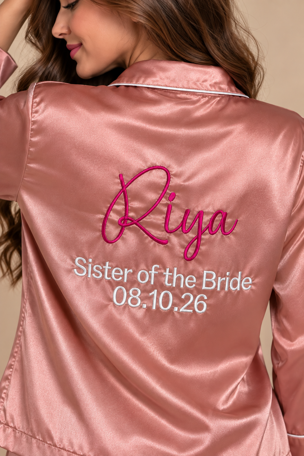Name + Bridesmaid/ Bestie/ Sister/ Mother of the Bride Satin Pj Set  | Prepaid Orders Only