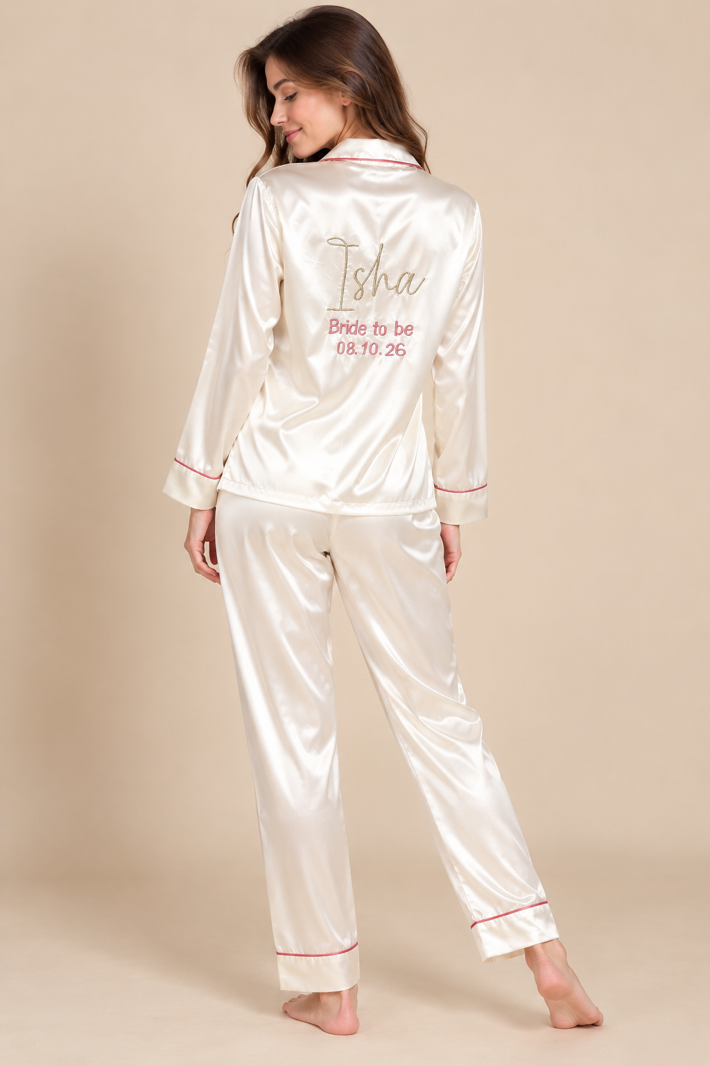 Name + Bridesmaid/ Bestie/ Sister/ Mother of the Bride Satin Pj Set  | Prepaid Orders Only