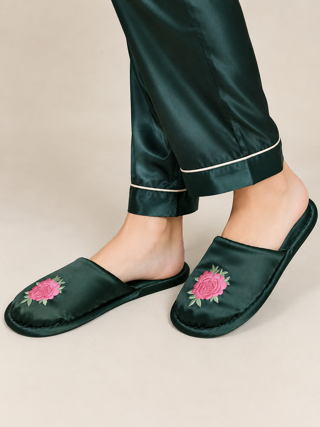 Green Floral Slippers | Prepaid Orders Only