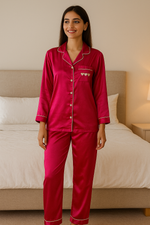 Load image into Gallery viewer, Magenta Personalise Back Satin Pj Set  | Prepaid Orders Only
