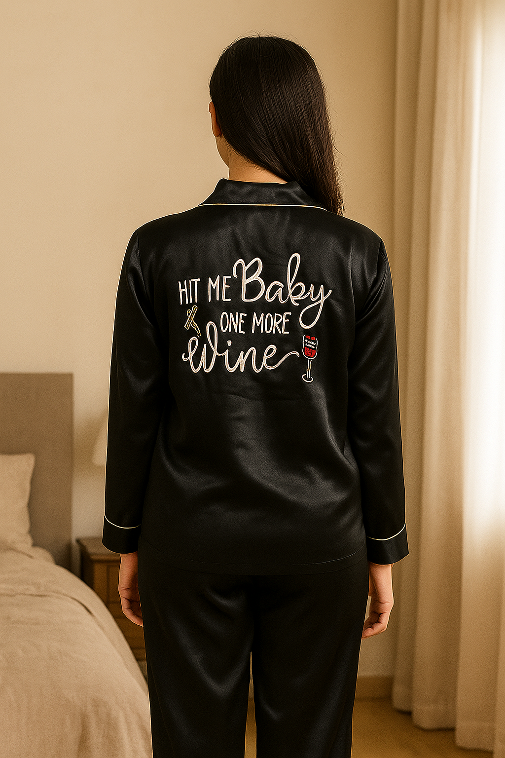 Black Personalise Satin Pj Set   | Prepaid Orders Only