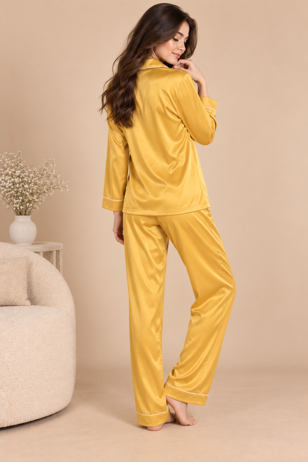 Mustard Yellow Satin Pj Set