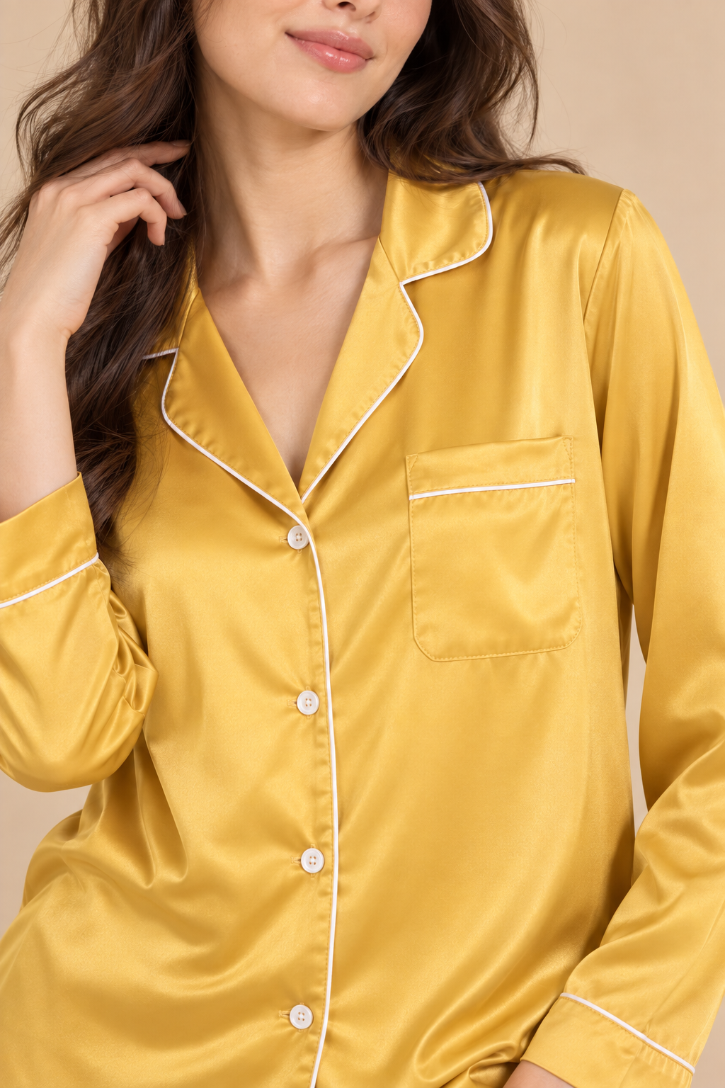 Mustard Yellow Satin Pj Set