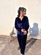Blue Velvet Top + Wide Legs Pant