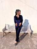 Blue Velvet Top + Wide Legs Pant