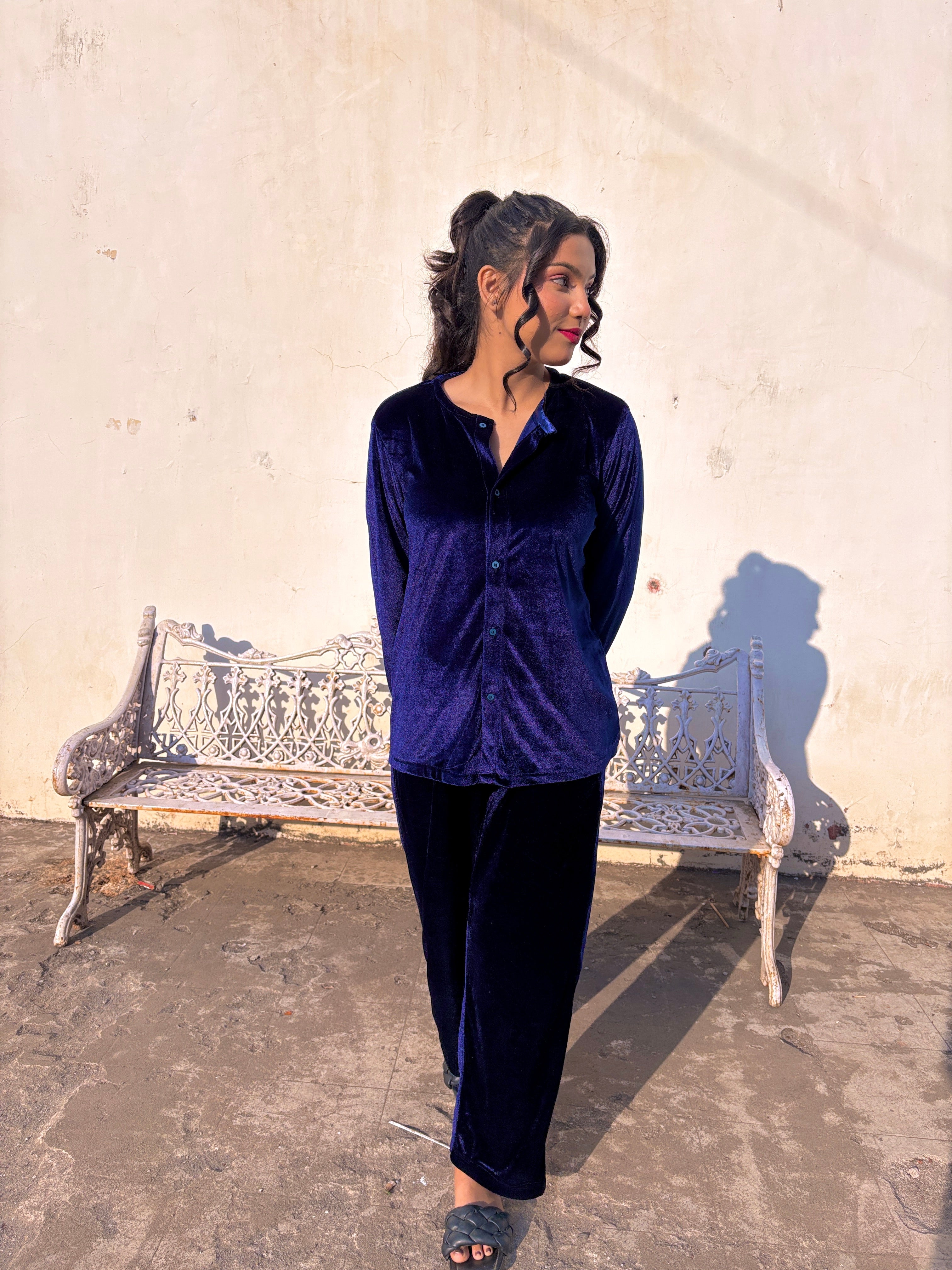 Blue Velvet Top + Wide Legs Pant