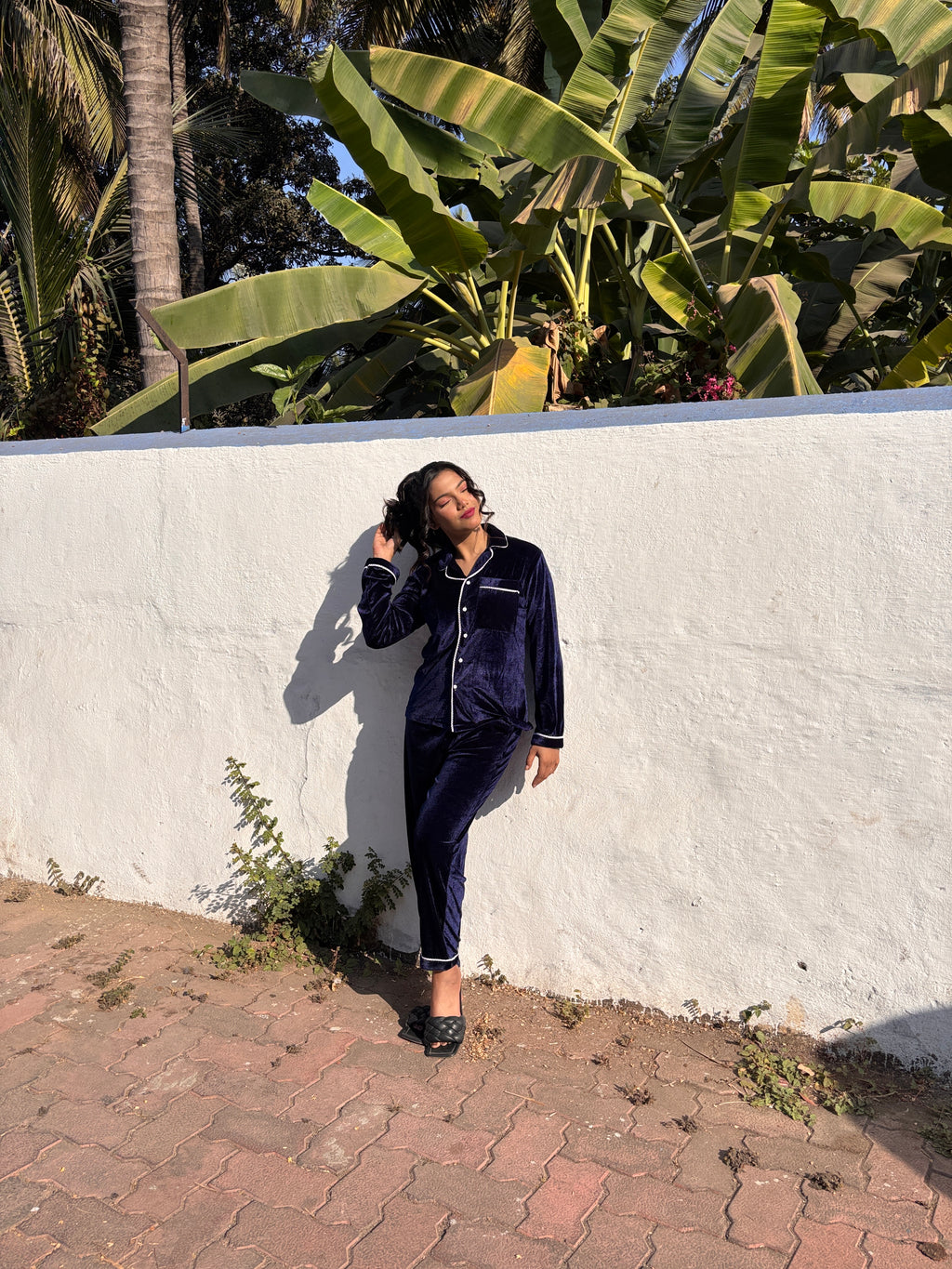 Navy Blue Velvet PJ Set