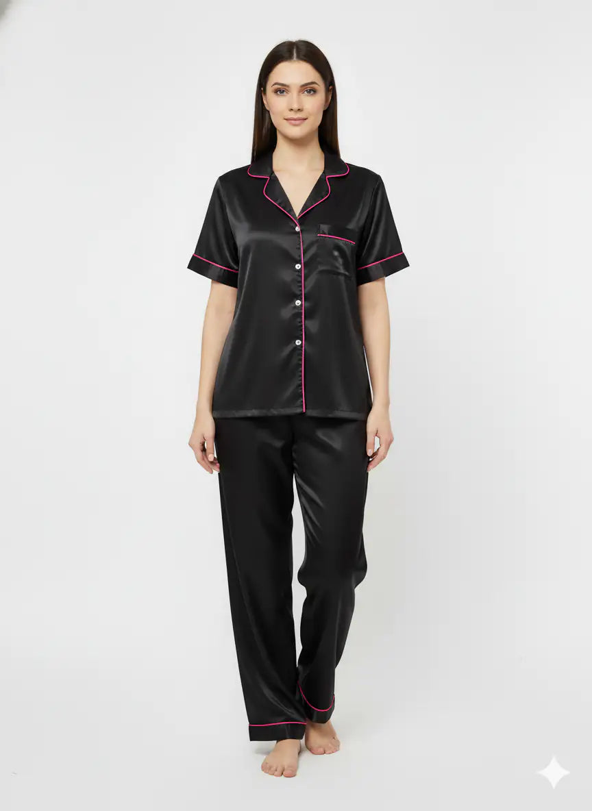 Black Personalise Satin Pj Set  | Prepaid Orders Only