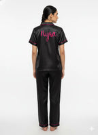 Black Personalise Satin Pj Set  | Prepaid Orders Only