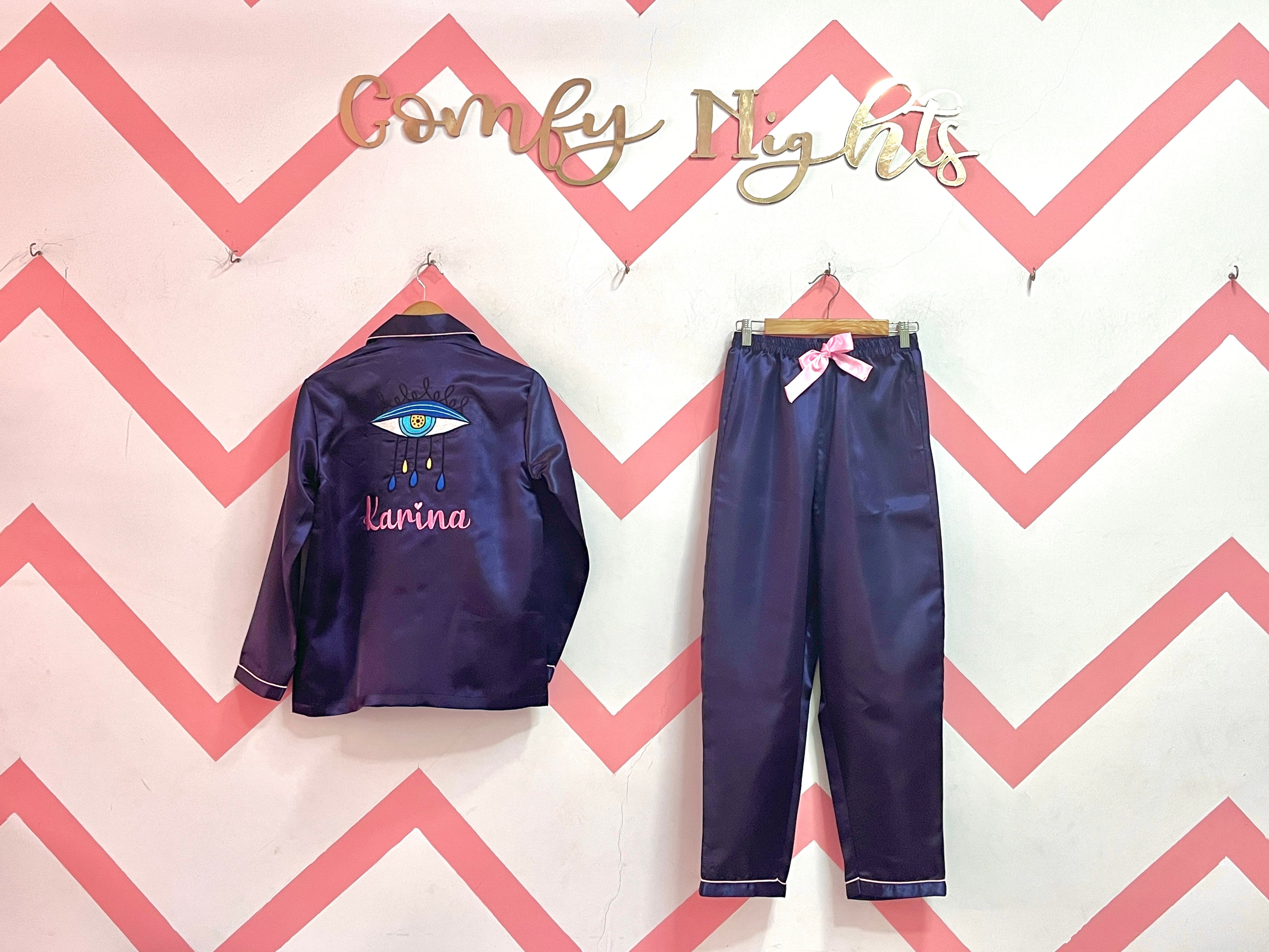 Evil Eye Personalise Back Satin Pj Set  | Prepaid Orders Only