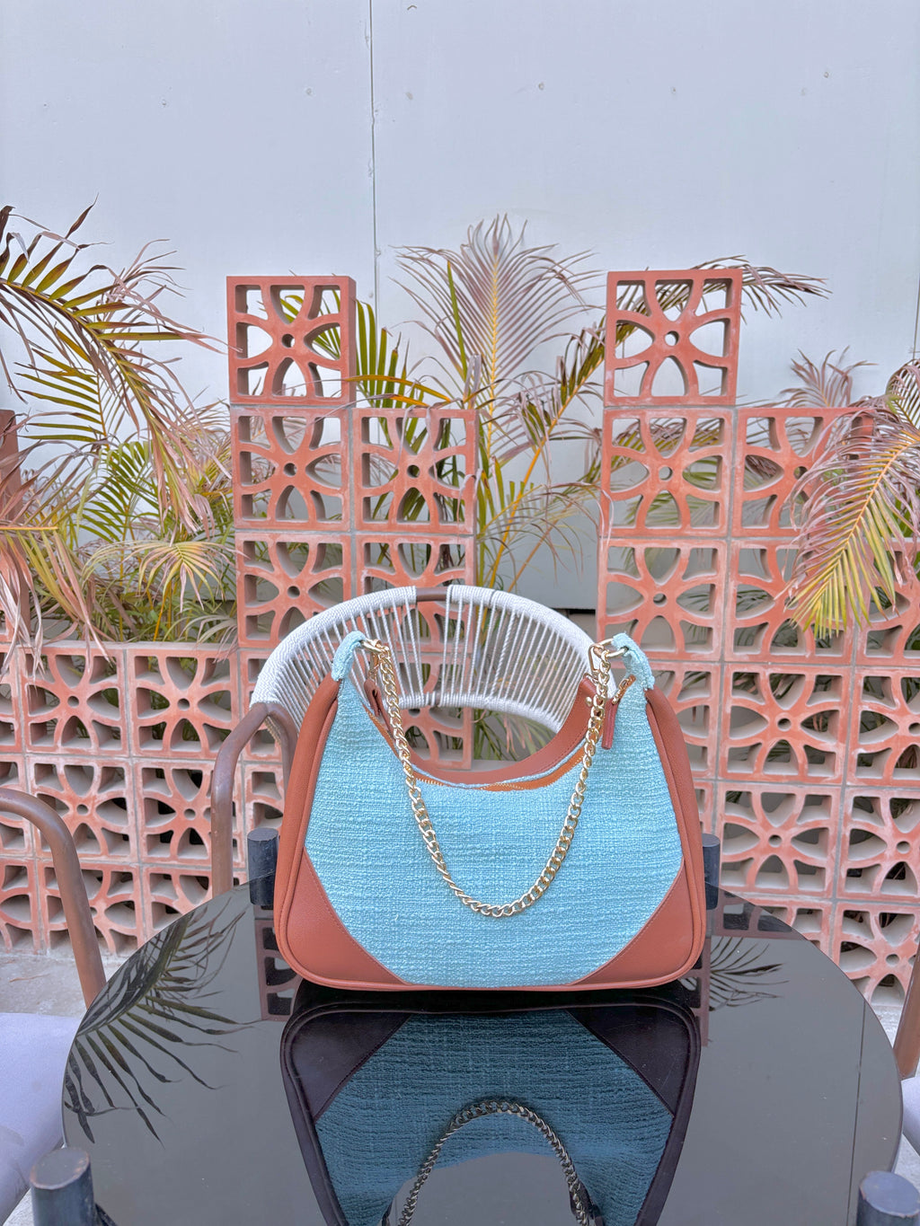 Solid Teal Crescent Bag