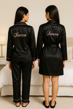 Load image into Gallery viewer, Personalise Black Satin Robe + Pj Set   | Prepaid Orders Only
