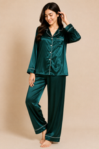 Green Floral Initials Personalise Satin Pj Set