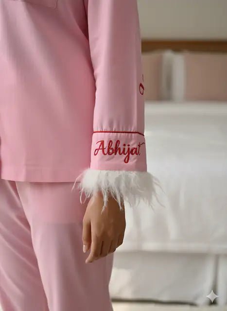 Baby Pink Feather Cotton Pj Set | Prepaid Orders Only - Comfy Nights
