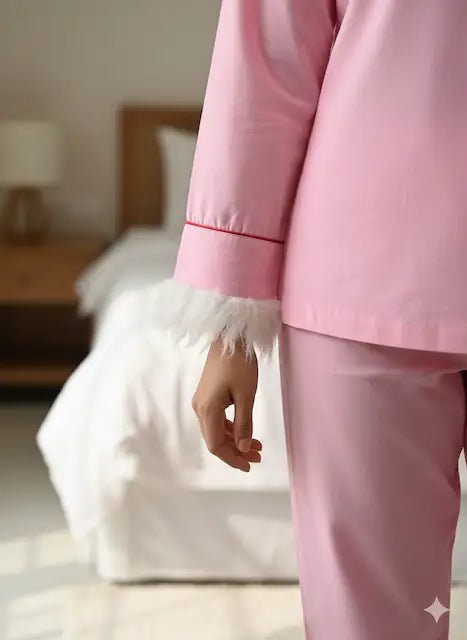 Baby Pink Feather Cotton Pj Set | Prepaid Orders Only - Comfy Nights