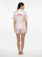 Baby Pink Personalise Satin Shorts Set | Prepaid Orders Only - Comfy Nights