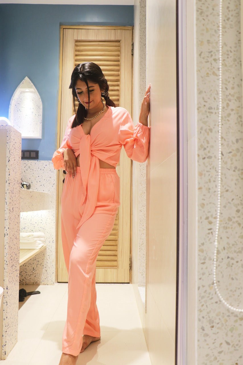 Baby Pink Tie Up Co- Ords Set - Comfy Nights