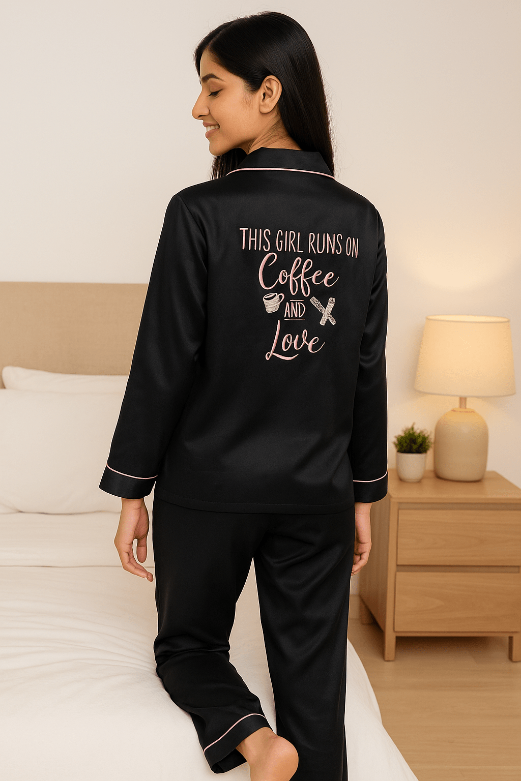 Black Personalise Satin Pj Set (Edit 2) | Prepaid Orders Only - Comfy Nights