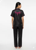Black Personalise Satin Pj Set | Prepaid Orders Only - Comfy Nights