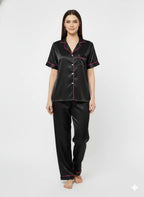 Black Personalise Satin Pj Set | Prepaid Orders Only - Comfy Nights