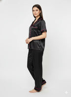 Black Personalise Satin Pj Set | Prepaid Orders Only - Comfy Nights