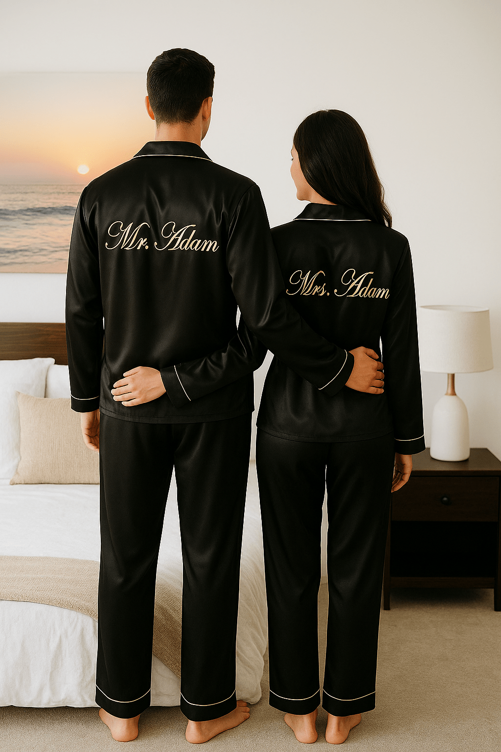 Black Satin Couple Set | Prepaid Orders Only - Comfy Nights