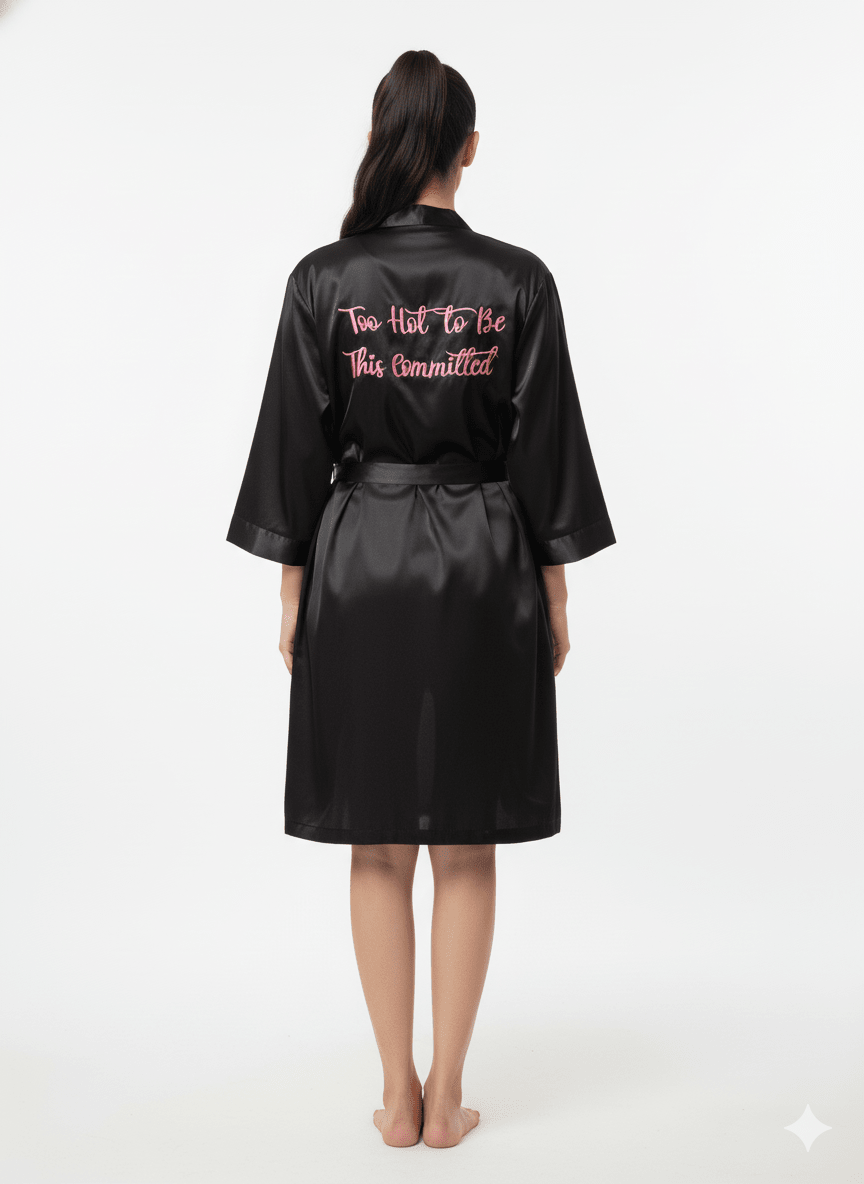 Black Satin Personalise Robe + Camisole | Prepaid Orders Only - Comfy Nights