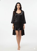 Black Satin Personalise Robe + Camisole | Prepaid Orders Only - Comfy Nights