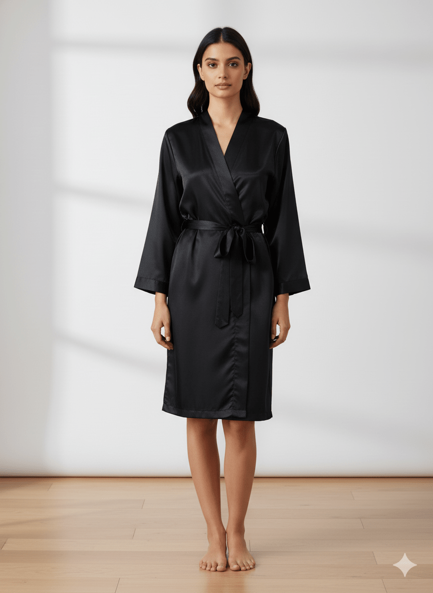 Black Satin Personalise Robe | Prepaid Orders Only - Comfy Nights