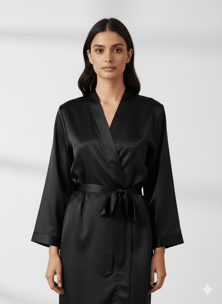 Black Satin Personalise Robe | Prepaid Orders Only - Comfy Nights