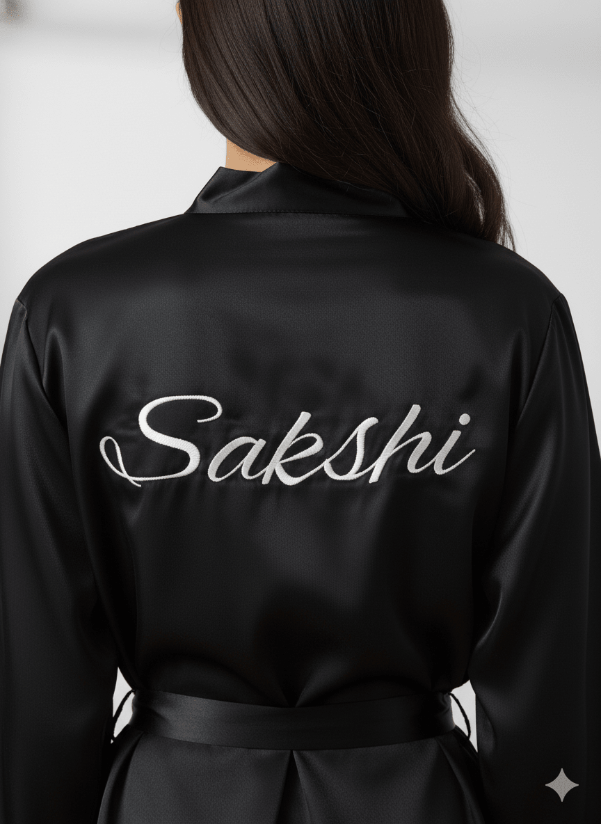 Black Satin Personalise Robe | Prepaid Orders Only - Comfy Nights