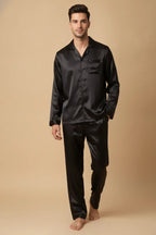 Black Satin PJ Set for Men - Comfy Nights