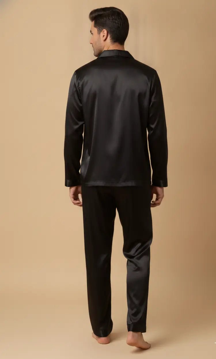 Black Satin PJ Set for Men - Comfy Nights