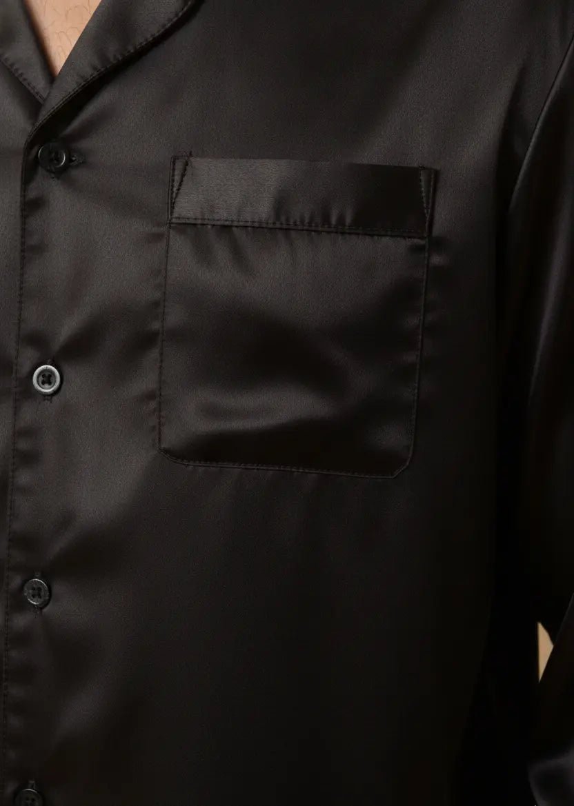 Black Satin PJ Set for Men - Comfy Nights