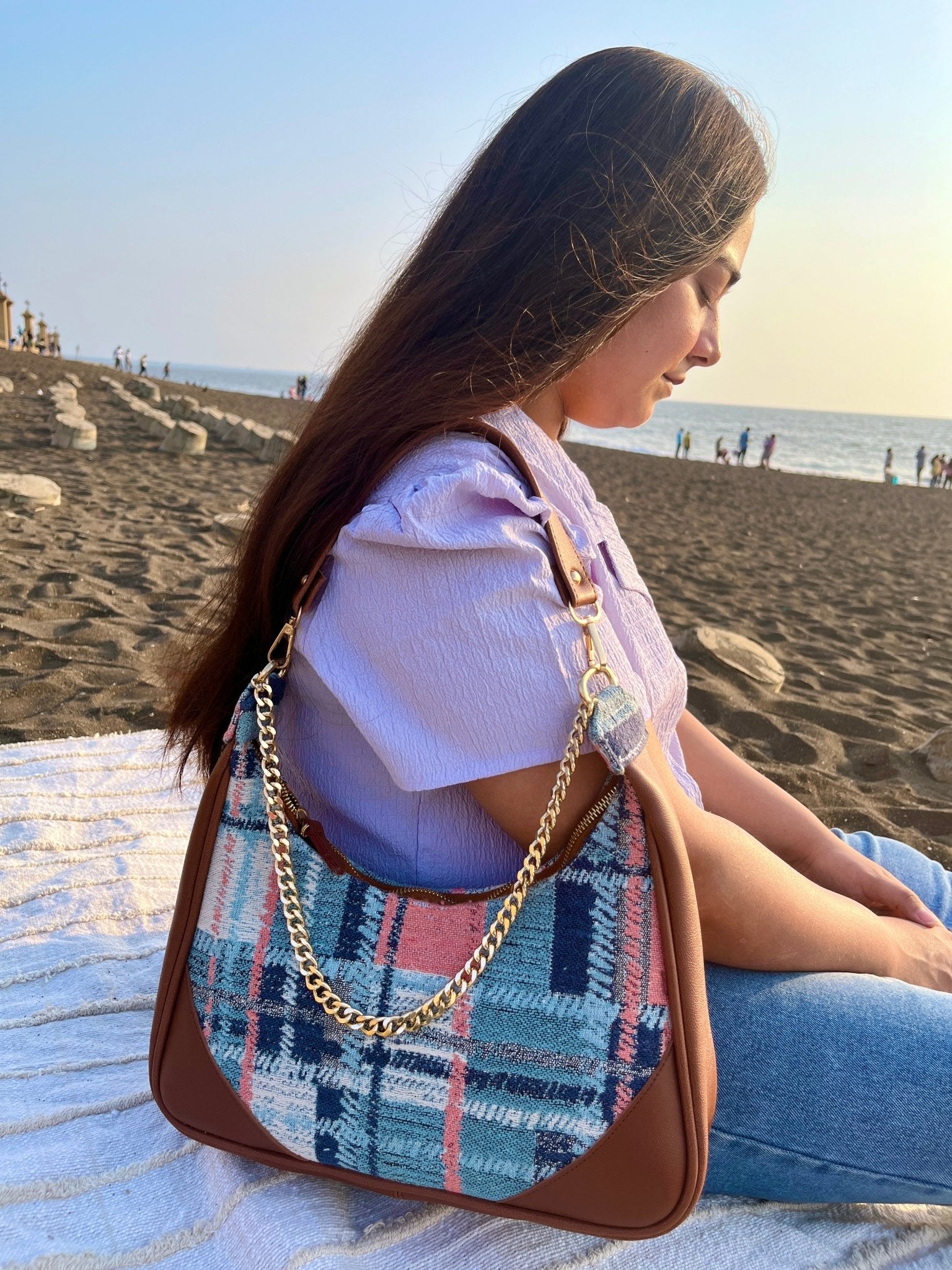 Blue Denim Crescent Bag - Comfy Nights