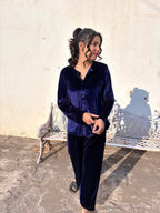 Blue Velvet Top + Wide Legs Pant - Comfy Nights
