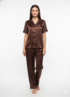 Brown Satin Pj Set | Prepaid Orders Only - Comfy Nights