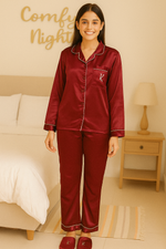 Load image into Gallery viewer, Burgundy Initial Personalise Pocket Pj Set  | Prepaid Orders Only
