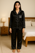 Black Personalise Satin Pj Set   | Prepaid Orders Only