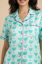 Green Hearts Shorts Set