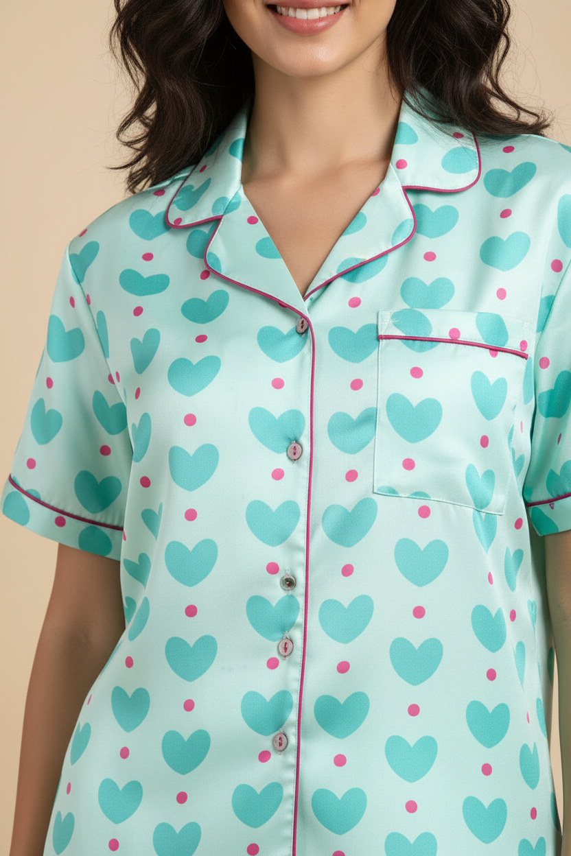 Green Hearts Shorts Set