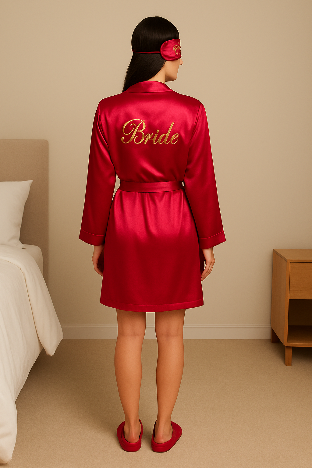 Red Personalise Robe + Slippers + EyeMask  | Prepaid Orders Only