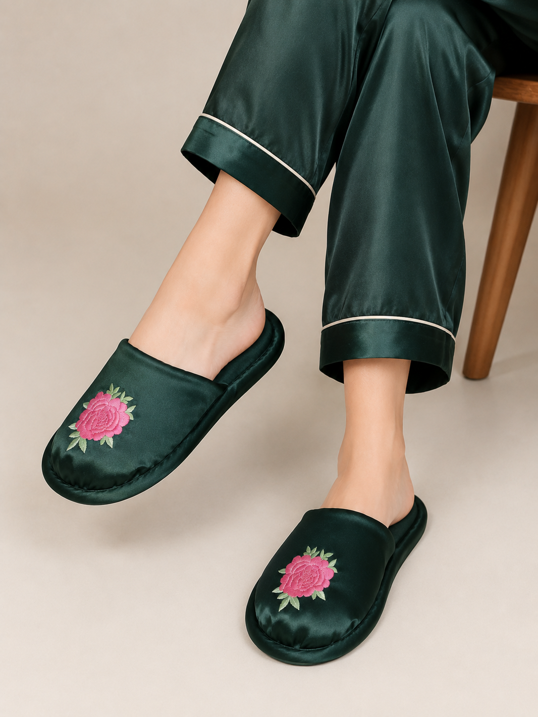 Green Floral Slippers | Prepaid Orders Only