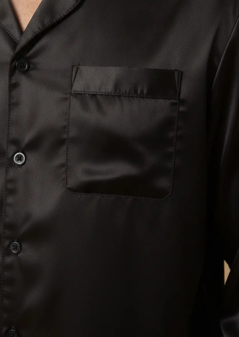 Black Satin PJ Set for Men