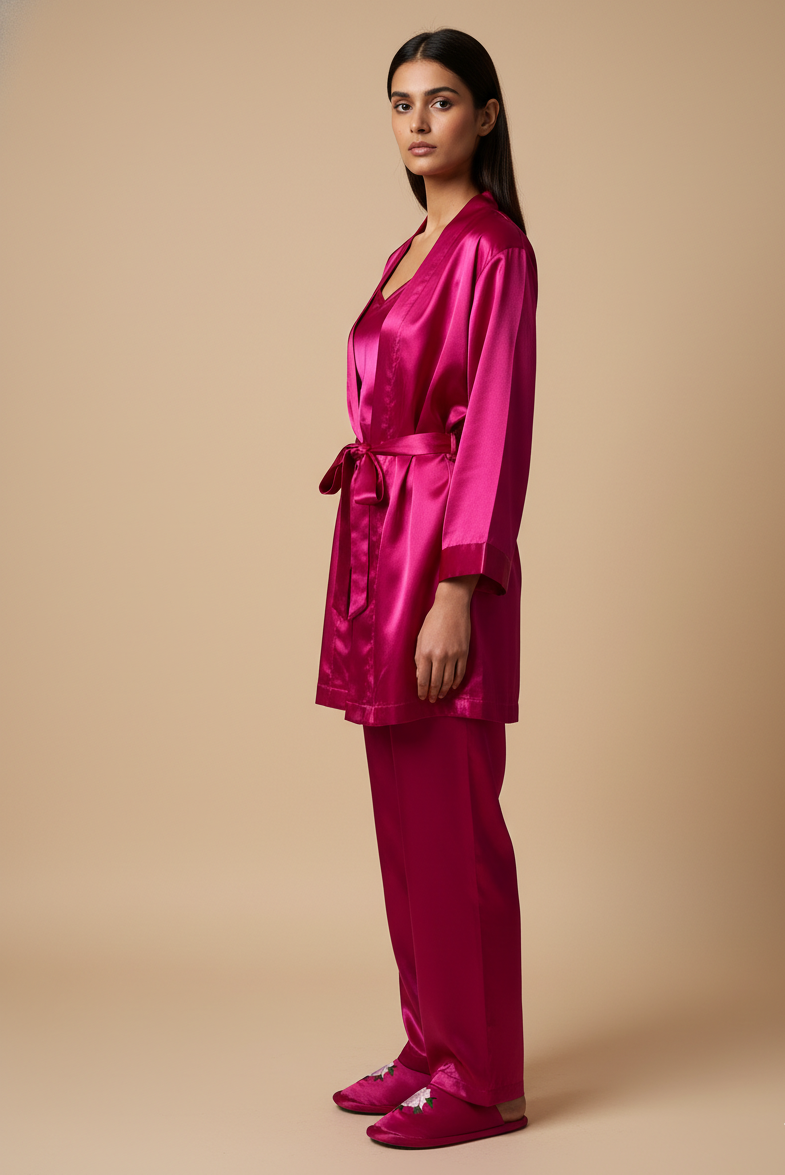 Magenta Personalise Robe Pj Set + Slippers + Camisole For Bride | Prepaid Orders Only