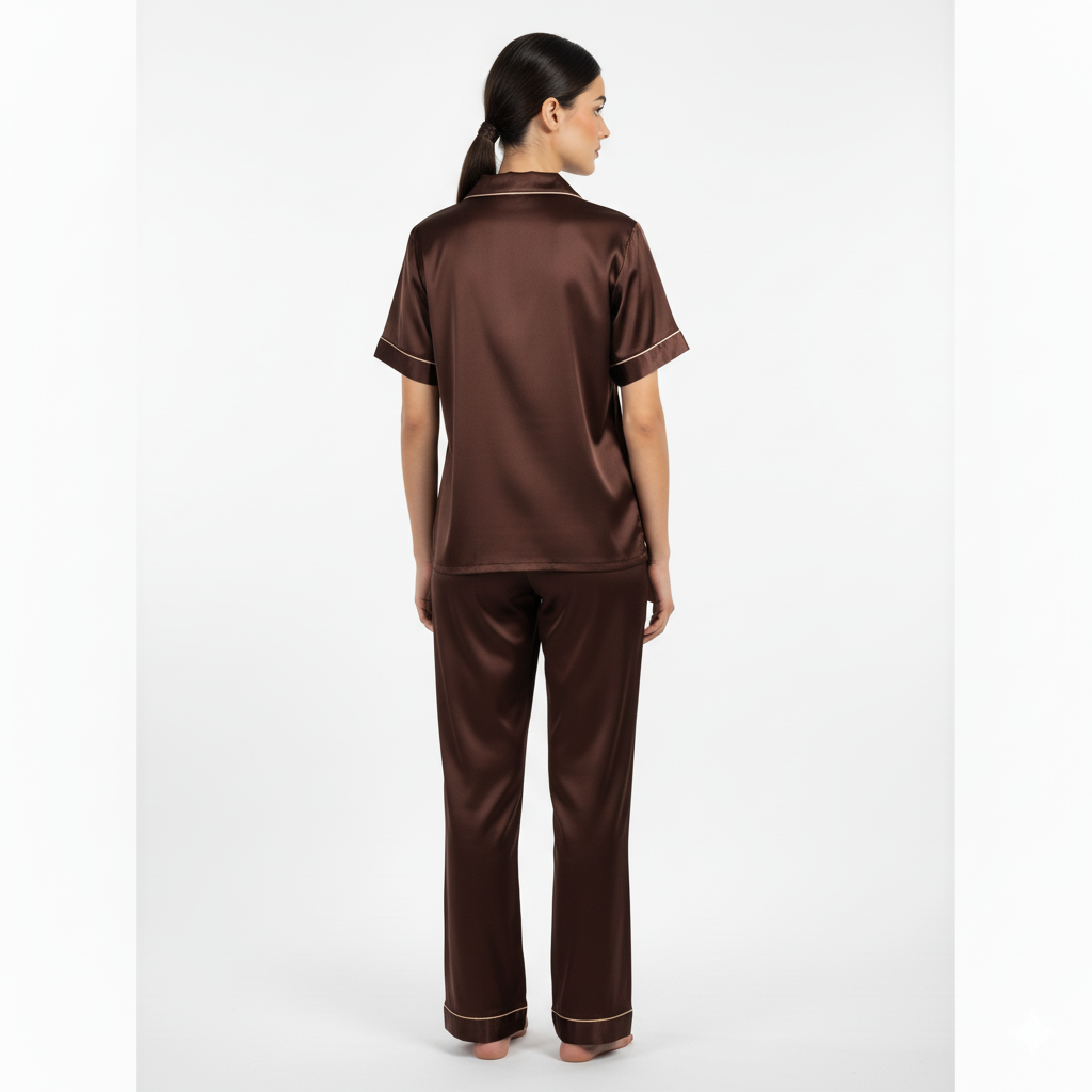 Brown Satin Pj Set  | Prepaid Orders Only