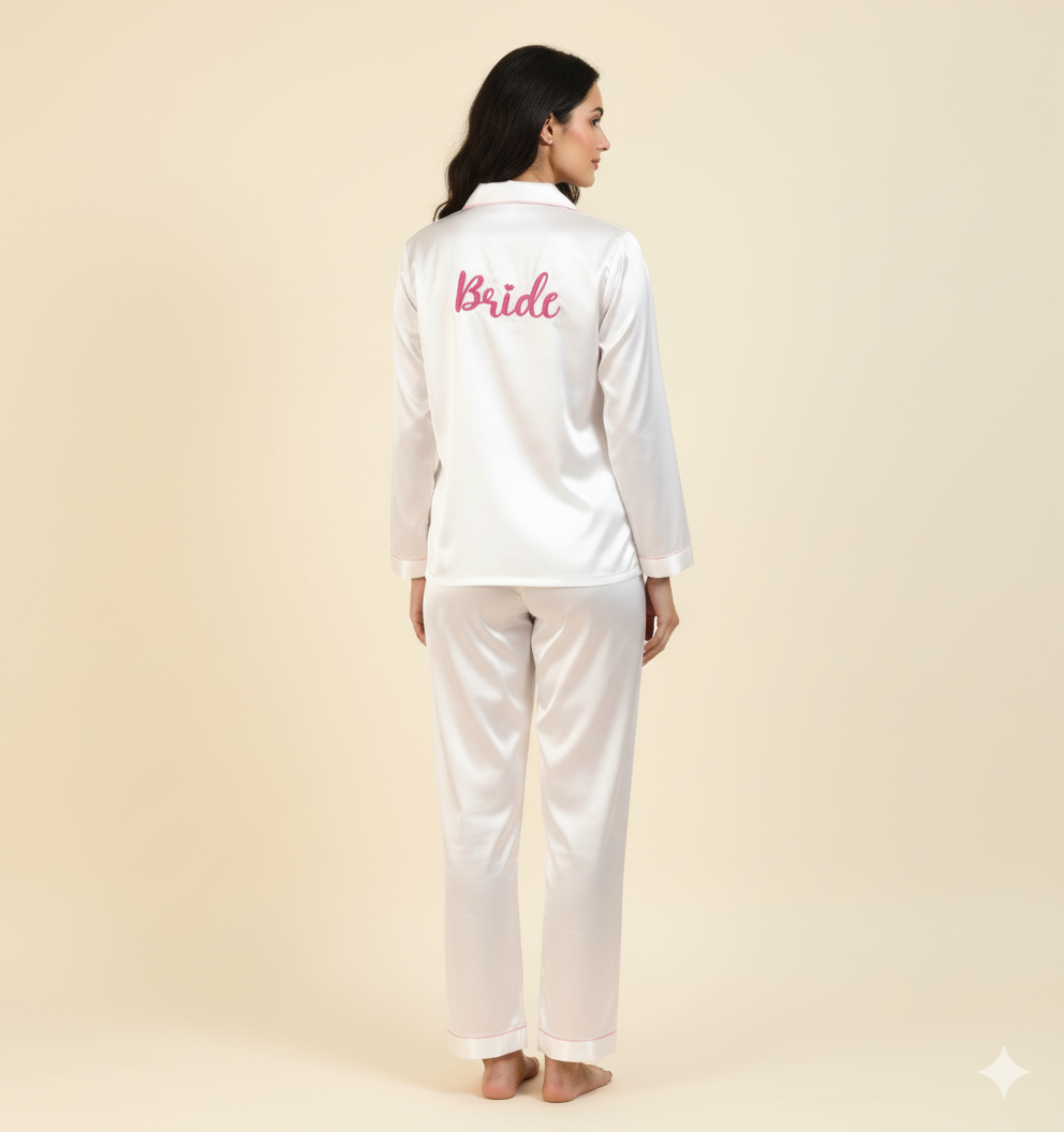 White Bride Satin Pj Set  | Prepaid Orders Only