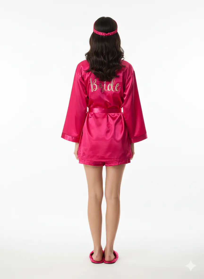 Magenta Personalise Robe + Slippers + EyeMask+ Camisole+ Shorts For Bride | Prepaid Orders Only