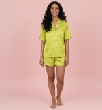 Load image into Gallery viewer, Pastel Green / Lemon Personalised Satin Shorts Set  | Prepaid Orders Only
